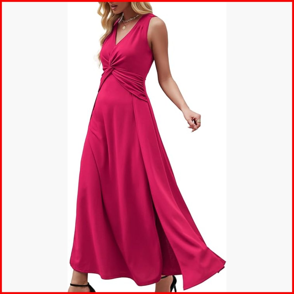 V-Neck Sleeveless A-Line Midi Formal Dress For Wedding Guest Evening